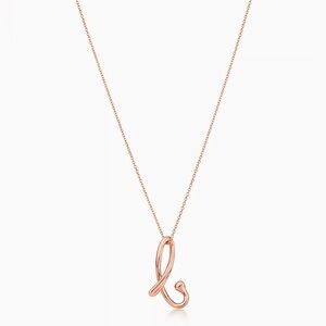 Tiffany + co Letter “B” pendant in rose gold 16” chain